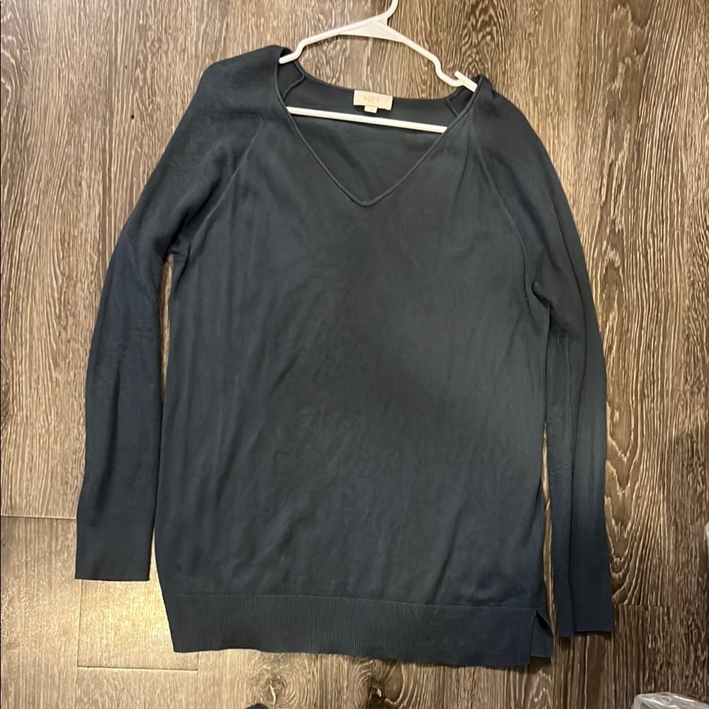 LOFT Black V-Neck Sweater Lightweight Knit